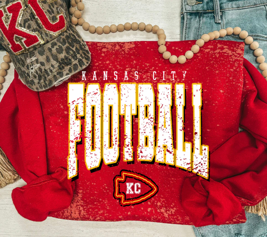 KANSAS CITY FOOTBALL DISTRESSED RED SWEATSHIRT