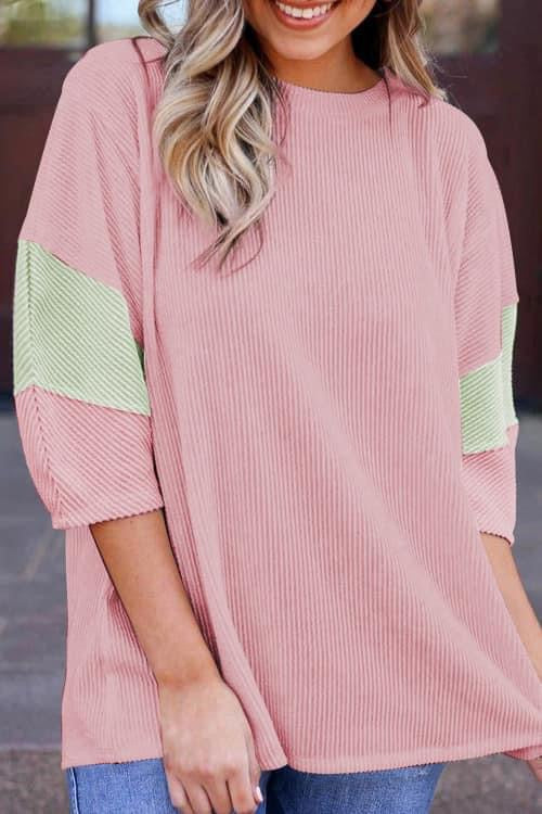 Light Pink Color Block Ribbed Knit Quarter Sleeve Top Closes 5/23