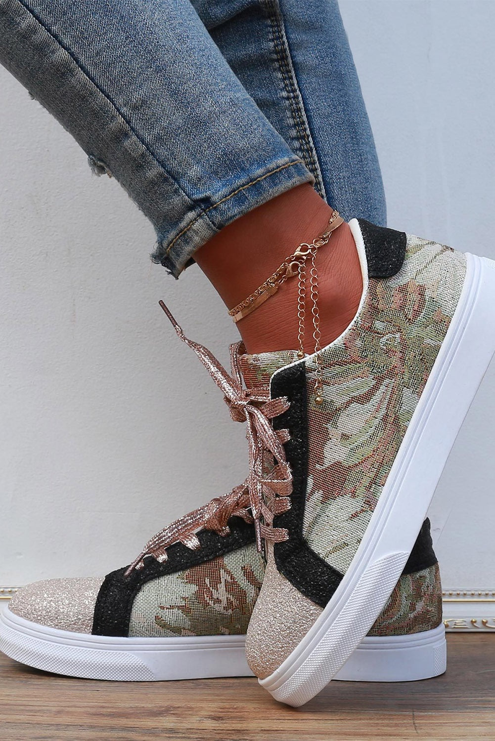 Black Camo Patchwork Lace Up Sneakers WS RTS